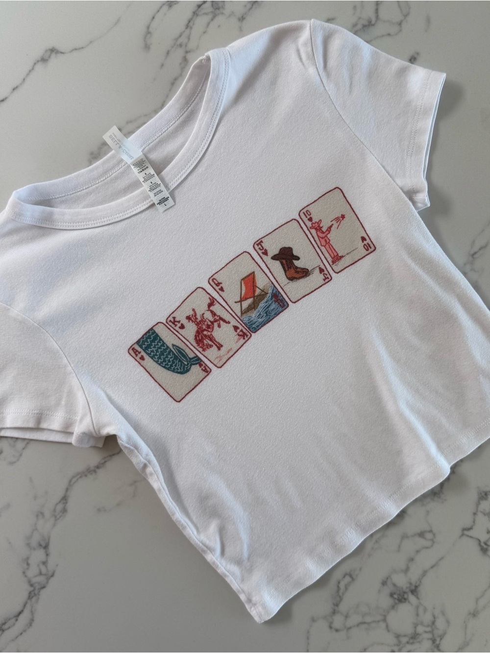 Ghost Cowboy Playing Cards Baby Tee - White - Size Large